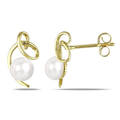 5.5-6.0mm Button Freshwater Cultured Pearl Abstract Stud Earrings in 10K Gold