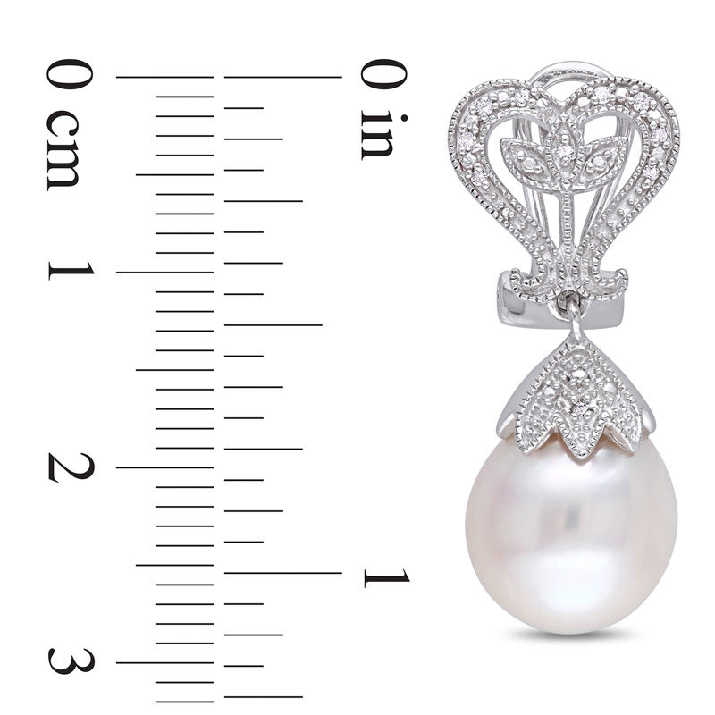 10.0-10.5mm Baroque Freshwater Cultured Pearl and 0.06 CT. T.W. Diamond Vintage-Style Drop Earrings in Sterling Silver|Peoples Jewellers