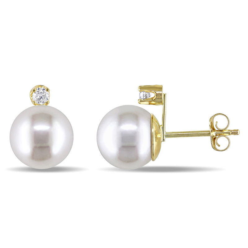 8.5-9.0mm Freshwater Cultured Pearl and 0.10 CT. T.W. Diamond Stud Earrings in 14K Gold|Peoples Jewellers