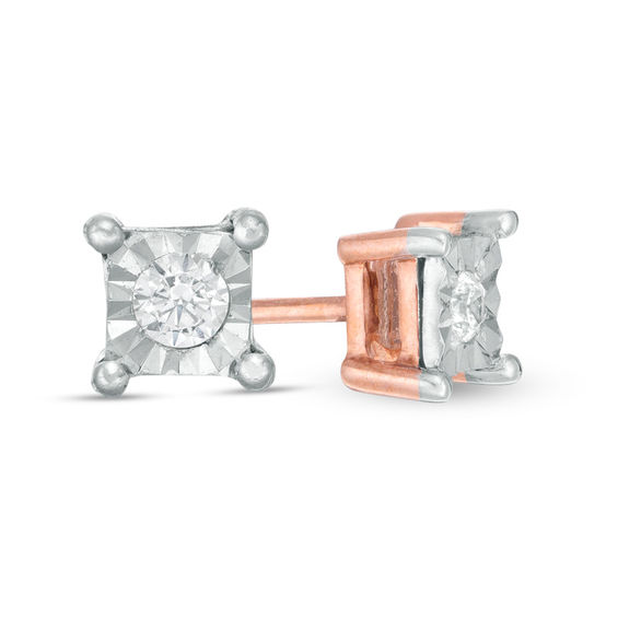 CT. T.W. Diamond Solitaire Square Stud Earrings in 10K Rose Gold