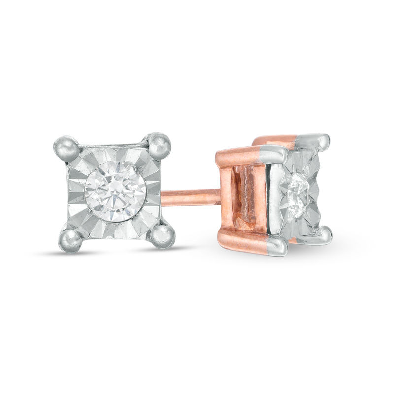 CT. T.W. Diamond Solitaire Square Stud Earrings in 10K Rose Gold|Peoples Jewellers