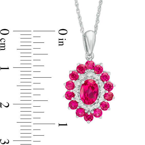 Oval Lab-Created Ruby and 0.04 CT. T.W. Diamond Double Frame Pendant in 10K White Gold