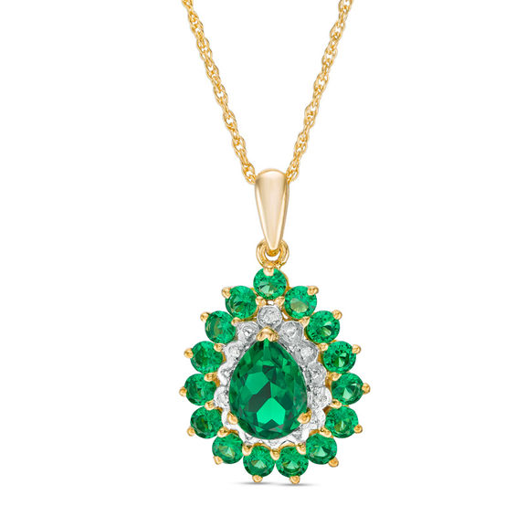 Pear-Shaped Lab-Created Emerald and Diamond Accent Bead Double Frame ...