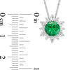 7.0mm Lab-Created Emerald and White Sapphire Sunburst Frame Pendant in Sterling Silver