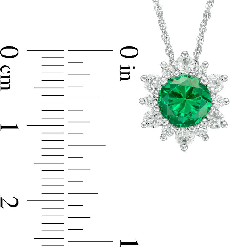 7.0mm Lab-Created Emerald and White Sapphire Sunburst Frame Pendant in Sterling Silver|Peoples Jewellers