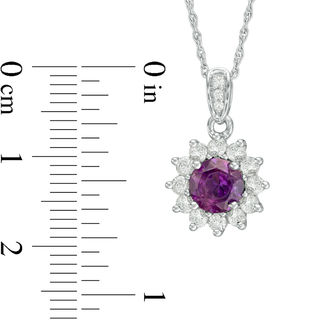 6.0mm Lab-Created Amethyst and White Sapphire Floral Frame Pendant in Sterling Silver