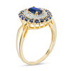 Thumbnail Image 1 of Oval Lab-Created Blue Sapphire and 0.18 CT. T.W. Diamond Double Frame Ring in 10K Gold