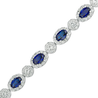 Oval Lab-Created Blue and White Sapphire Frame Bracelet in Sterling Silver - 7.5"