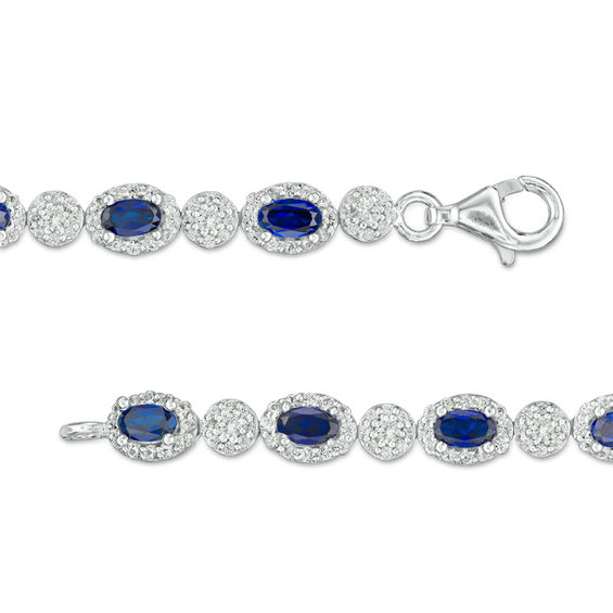 Oval Lab-Created Blue and White Sapphire Frame Bracelet in Sterling Silver - 7.5"