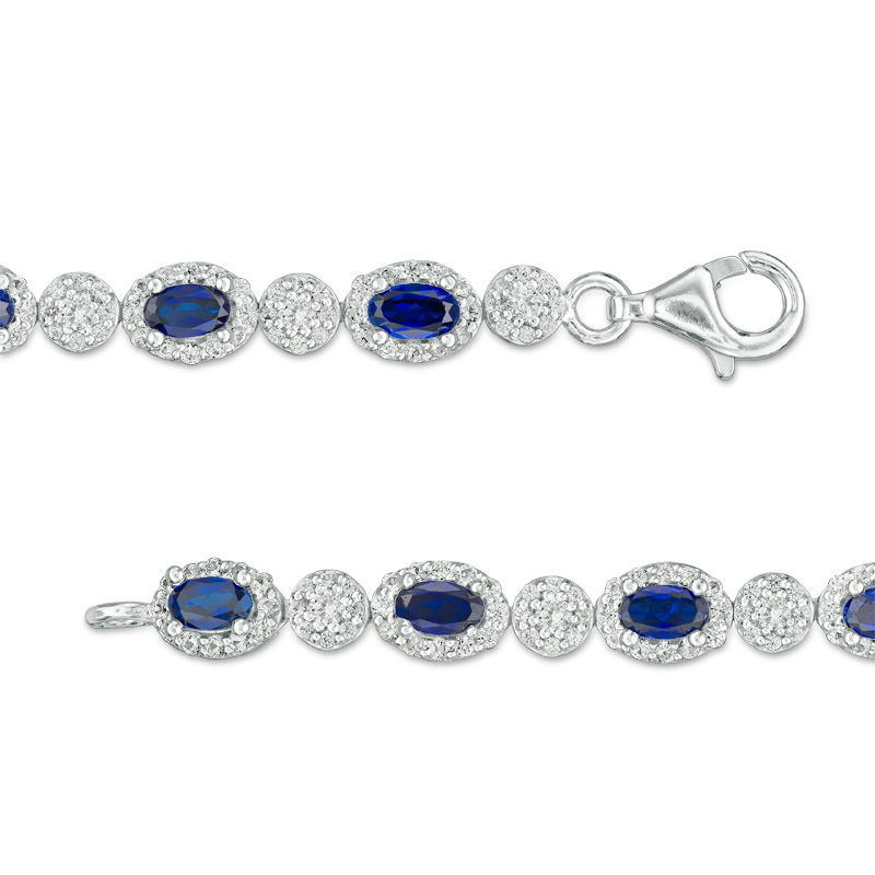 Oval Lab-Created Blue and White Sapphire Frame Bracelet in Sterling Silver - 7.5"|Peoples Jewellers
