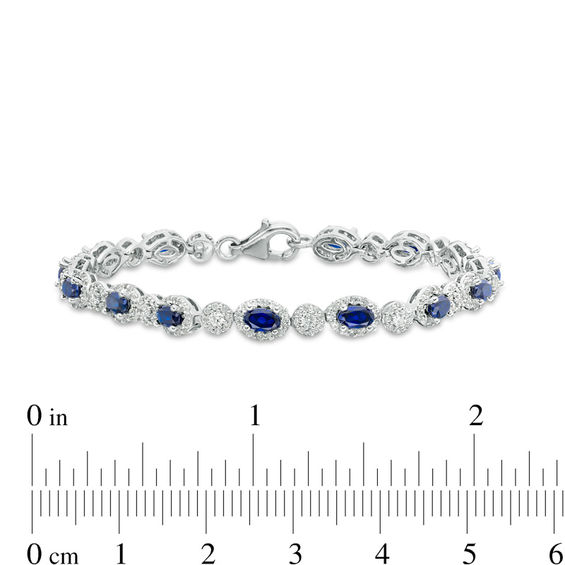 Oval Lab-Created Blue and White Sapphire Frame Bracelet in Sterling Silver - 7.5"