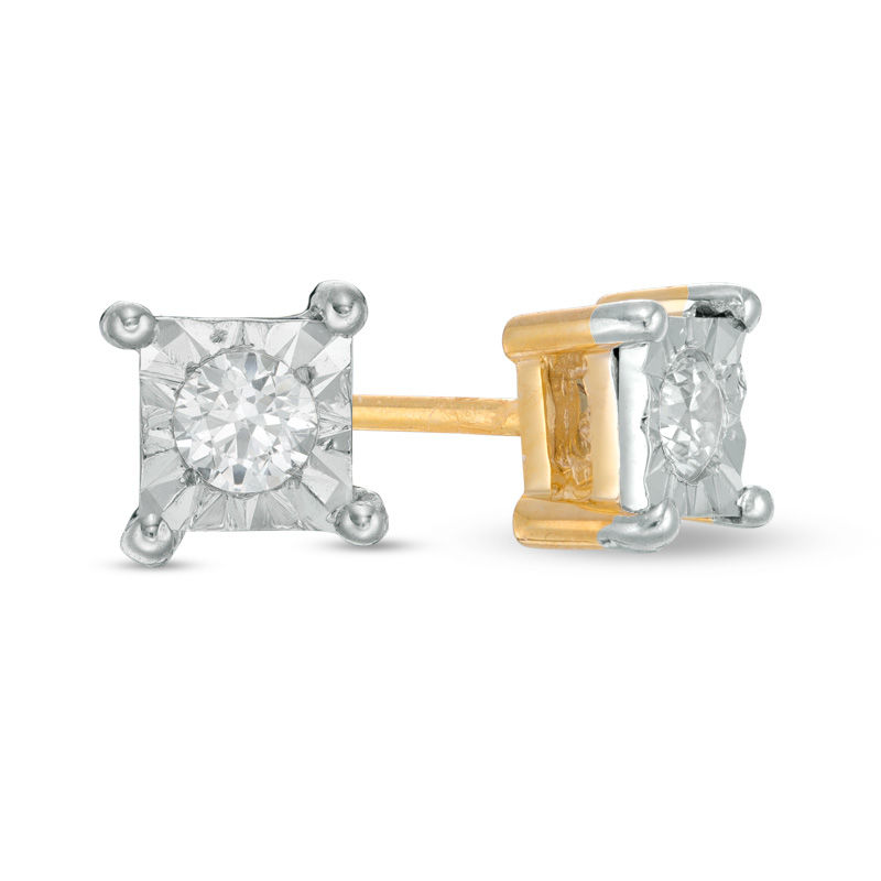 CT. T.W. Diamond Solitaire Square Stud Earrings in 10K Gold|Peoples Jewellers