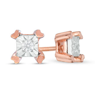 0.065 CT. T.W. Diamond Solitaire Square Stud Earrings in 10K Rose Gold