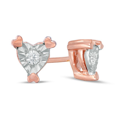 CT. T.W. Diamond Solitaire Heart Stud Earrings in 10K Rose Gold