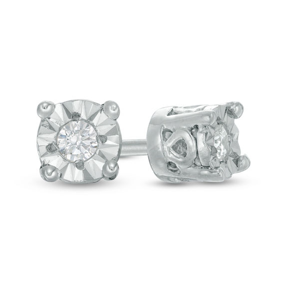 0.145 CT. T.W. Diamond Solitaire Filigree Basket Stud Earrings in 10K White Gold