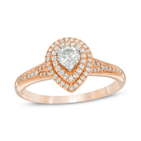 0.45 CT. T.W. Diamond Double Pear-Shaped Frame Vintage-Style Engagement Ring in 14K Rose Gold