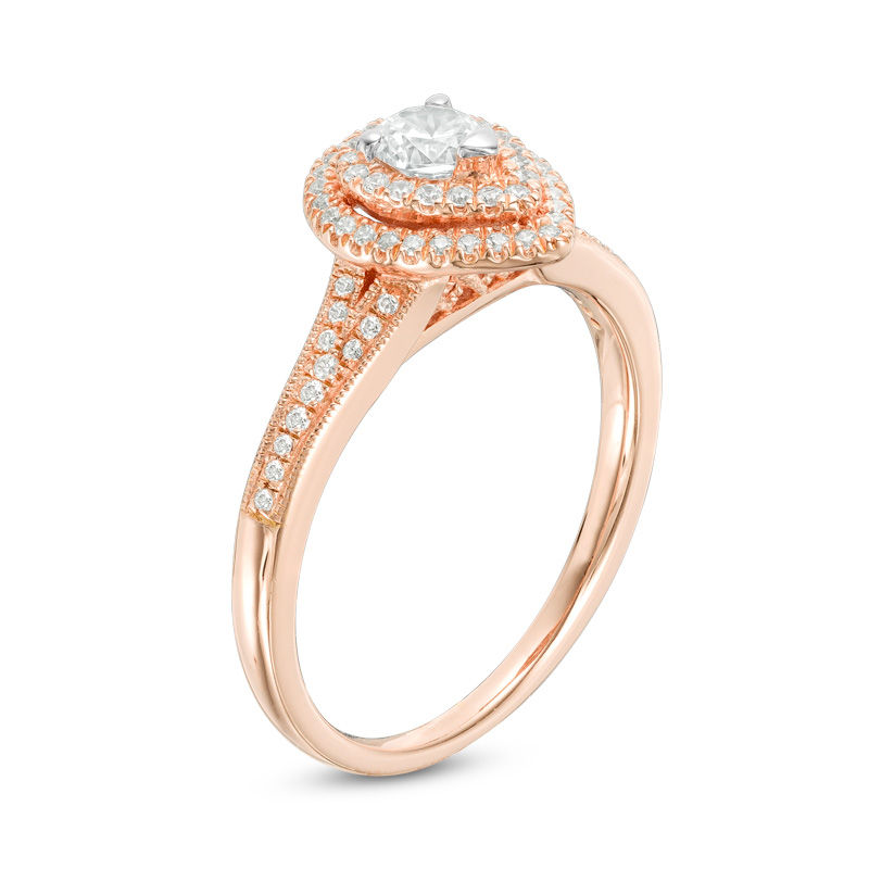 Main Image 2 of 0.45 CT. T.W. Diamond Double Pear-Shaped Frame Vintage-Style Engagement Ring in 14K Rose Gold