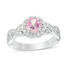 7.0mm Lab-Created Pink Sapphire and 0.23 CT. T.W. Diamond Braid Engagement Ring in Sterling Silver