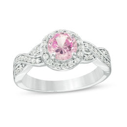 7.0mm Lab-Created Pink Sapphire and 0.23 CT. T.W. Diamond Braid Engagement Ring in Sterling Silver