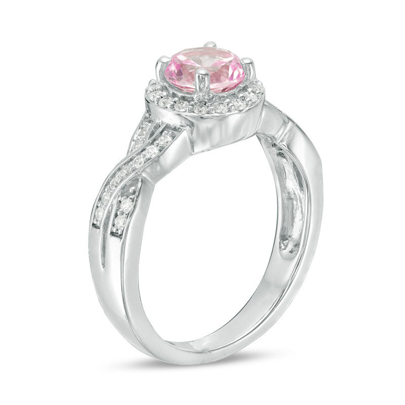 7.0mm Lab-Created Pink Sapphire and 0.23 CT. T.W. Diamond Braid Engagement Ring in Sterling Silver|Peoples Jewellers