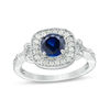 Thumbnail Image 0 of 6.0mm Lab-Created Blue Sapphire and 0.23 CT. T.W. Diamond Frame Vintage-Style Engagement Ring in 10K White Gold