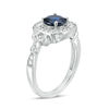 Thumbnail Image 1 of 6.0mm Lab-Created Blue Sapphire and 0.23 CT. T.W. Diamond Frame Vintage-Style Engagement Ring in 10K White Gold