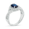 Thumbnail Image 1 of Oval Lab-Created Blue and White Sapphire Scallop Frame Engagement Ring in Sterling Silver