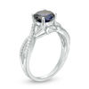Thumbnail Image 1 of 7.0mm Lab-Created Blue Sapphire and 0.145 CT. T.W. Diamond Twist Shank Engagement Ring in 10K White Gold