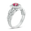 Thumbnail Image 1 of 5.0mm Lab-Created Ruby and 0.37 CT. T.W. Diamond Square Scallop Frame Bridal Set in 10K White Gold