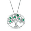 Thumbnail Image 0 of Lab-Created Emerald and Diamond Accent Tree of Life Oval Pendant in Sterling Silver