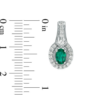 Oval Lab-Created Emerald and White Sapphire Frame Drop Earrings in Sterling Silver