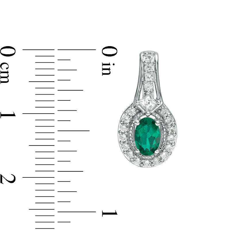 Oval Lab-Created Emerald and White Sapphire Frame Drop Earrings in Sterling Silver|Peoples Jewellers