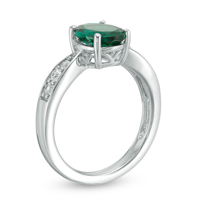 Oval Lab-Created Emerald and White Sapphire Ring in Sterling Silver ...