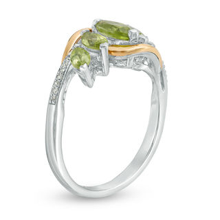 Marquise Peridot and 0.046 CT. T.W. Diamond Five Stone Ring in Sterling Silver and 14K Gold