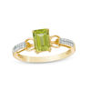 Thumbnail Image 0 of Emerald-Cut Peridot and 0.069 CT. T.W. Diamond Buckle Ring in 14K Gold