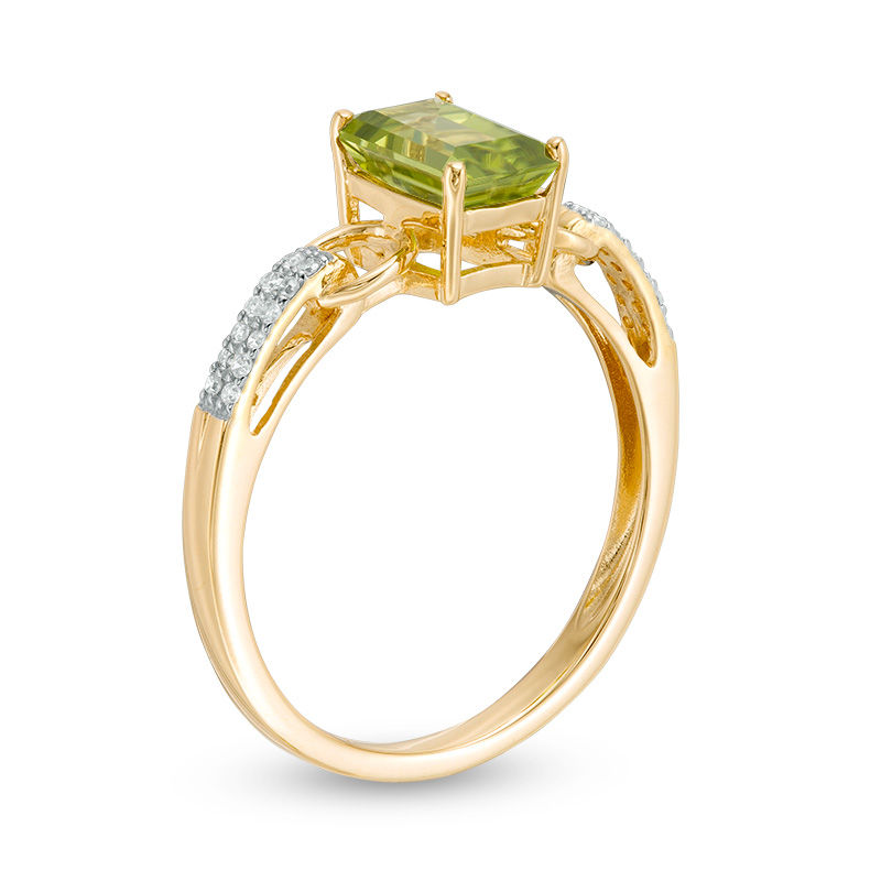 Emerald-Cut Peridot and 0.069 CT. T.W. Diamond Buckle Ring in 14K Gold|Peoples Jewellers