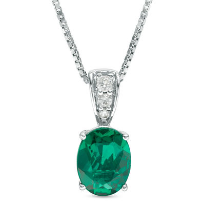 Oval Lab-Created Emerald and White Sapphire Pendant in Sterling Silver