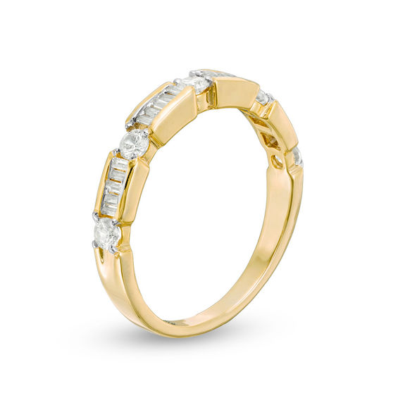 0.45 CT. T.W. Baguette and Round Diamond Alternating Wedding Band in 10K Gold