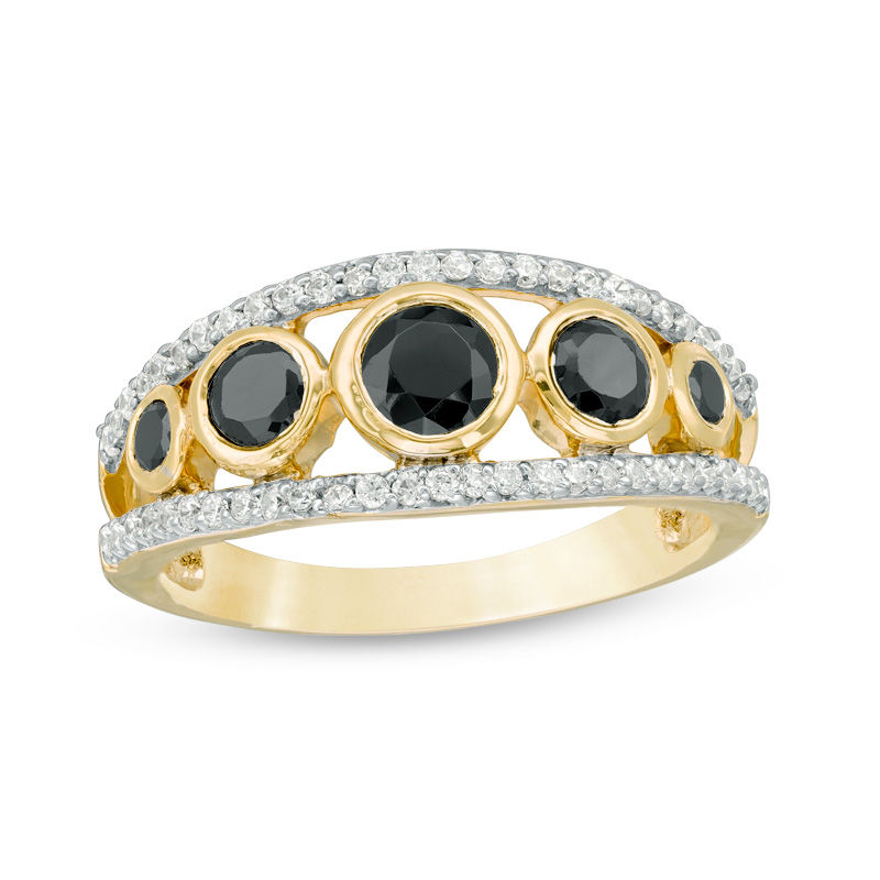 0.95 CT. T.W. Enhanced Black and White Diamond Five Stone Ring in 10K Gold|Peoples Jewellers