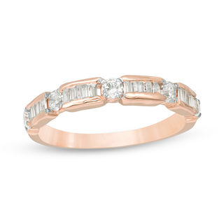 0.45 CT. T.W. Baguette and Round Diamond Alternating Wedding Band in 10K Rose Gold