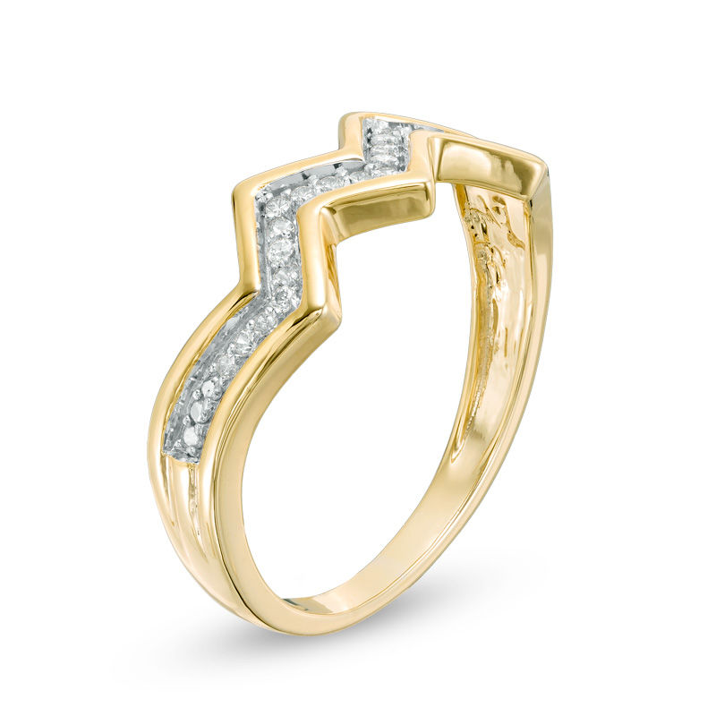 Main Image 2 of 0.115 CT. T.W. Diamond Zig-Zag Band in 10K Gold