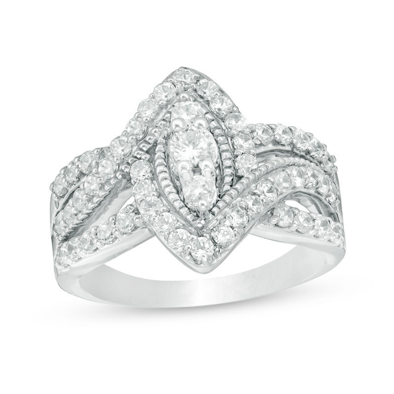 0.95 CT. T.W. Diamond Bypass Marquise Frame Vintage-Style Engagement Ring in 10K White Gold|Peoples Jewellers