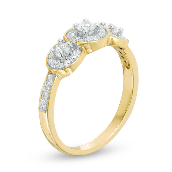 0.45 CT. T.W. Diamond Three Stone Frame Engagement Ring in 10K Gold