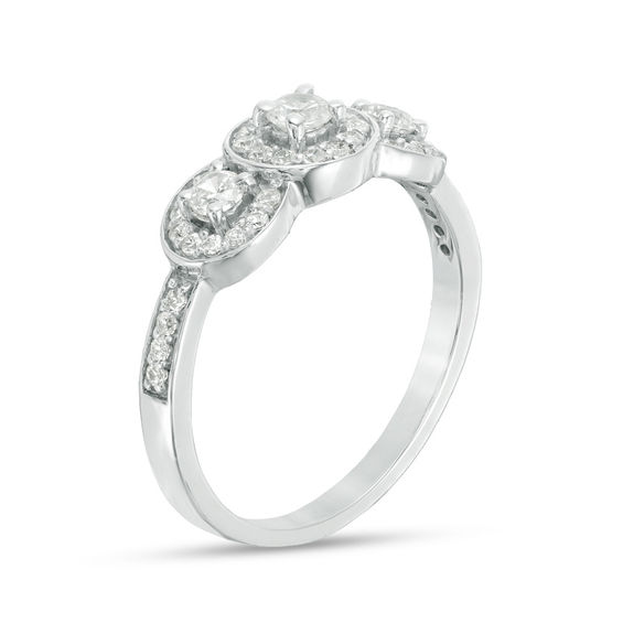 0.45 CT. T.W. Diamond Three Stone Frame Engagement Ring in 10K White Gold