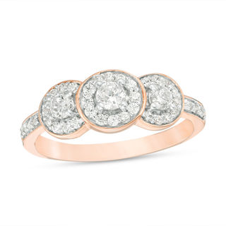 0.45 CT. T.W. Diamond Three Stone Frame Engagement Ring in 10K Rose Gold