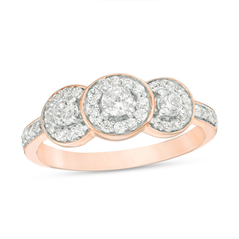0.45 CT. T.W. Diamond Three Stone Frame Engagement Ring in 10K Rose Gold|Peoples Jewellers