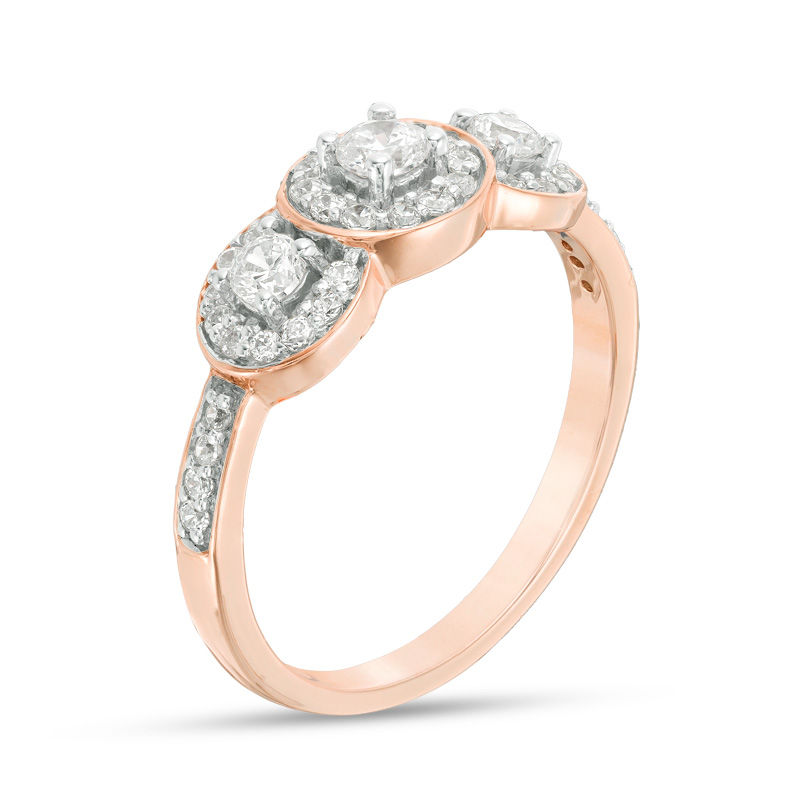 0.45 CT. T.W. Diamond Three Stone Frame Engagement Ring in 10K Rose Gold|Peoples Jewellers