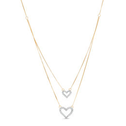 0.15 CT. T.W. Diamond Heart Double Strand Necklace in 10K Gold - 17&quot;