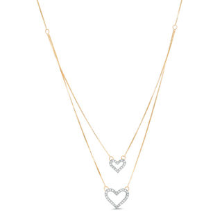 0.15 CT. T.W. Diamond Heart Double Strand Necklace in 10K Gold - 17"