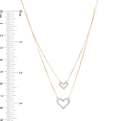 0.15 CT. T.W. Diamond Heart Double Strand Necklace in 10K Gold - 17"